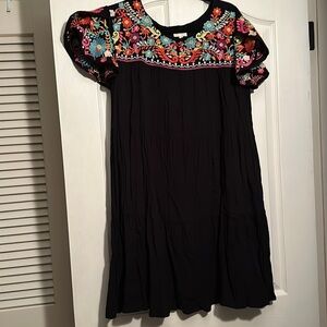Gorgeous black dress with colorful embroidery